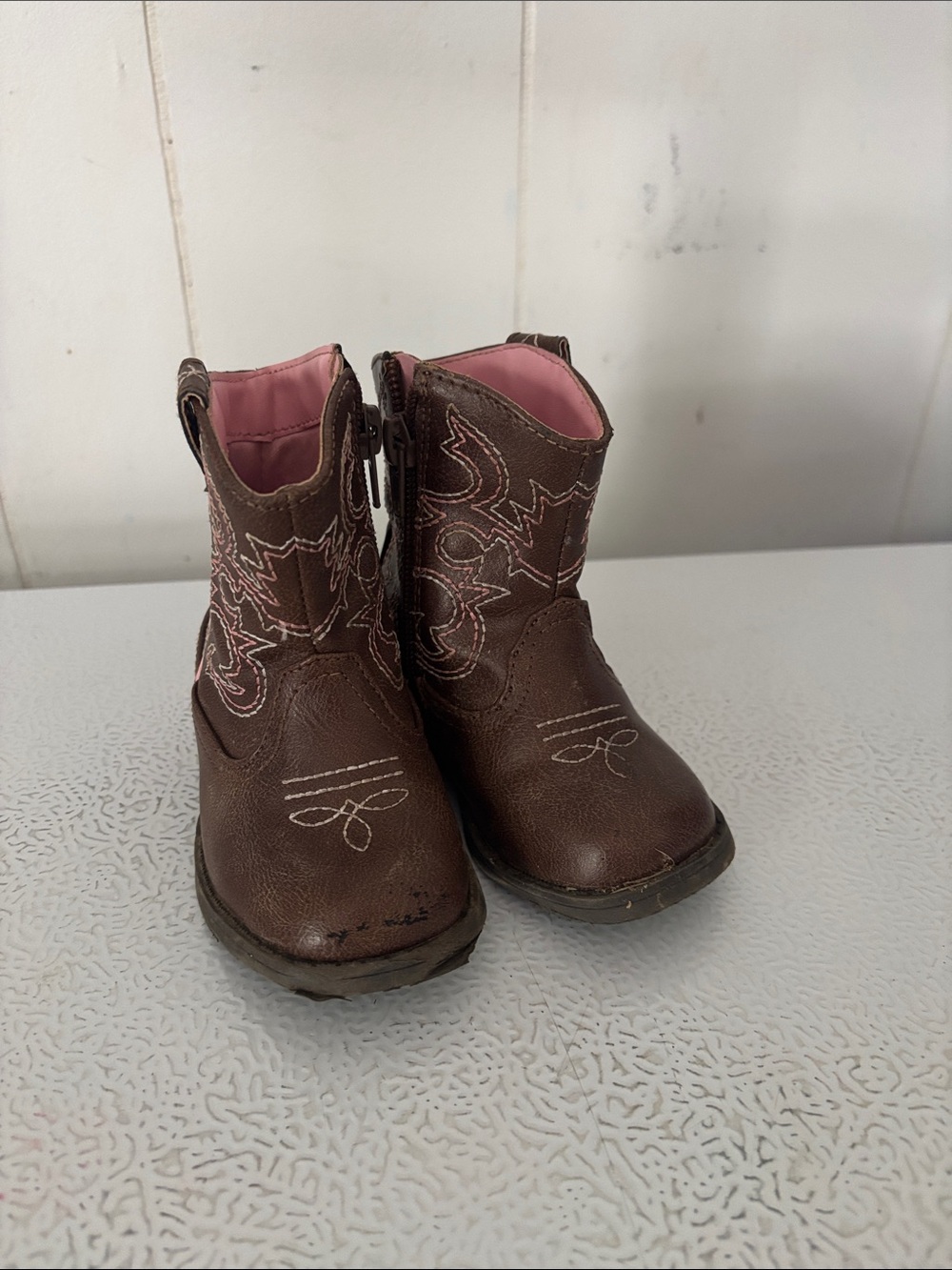 Kids Brown Western Cowboy Boots with Pink Lining